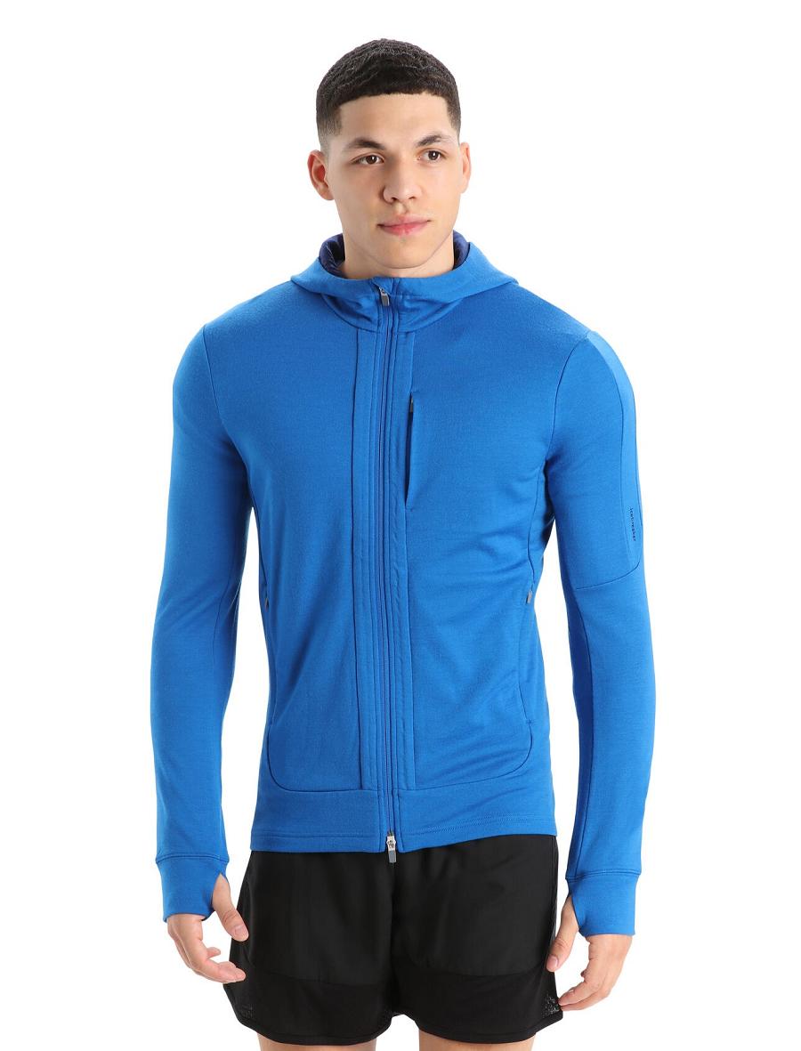 Icebreaker Merino Quantum III Long Sleeve Zip Férfi Kapucnis Pulóver Királykék Sötétkék | HU 1268CTVE